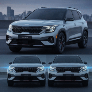 Kia Seltos 2026 global model, dynamic SUV, modern hybrid car, sharp lighting signature, advanced technology, teaser images, Opposites United design